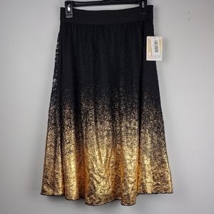 LuLaRoe Black Lace Dipped in Gold Skirt